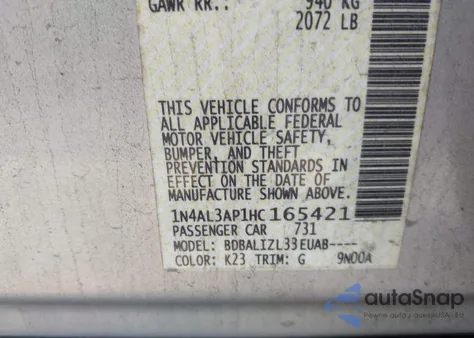 2017 Nissan Altima 2.5 Sv из США, поврежденный, VIN 1N4AL3AP1HC165421